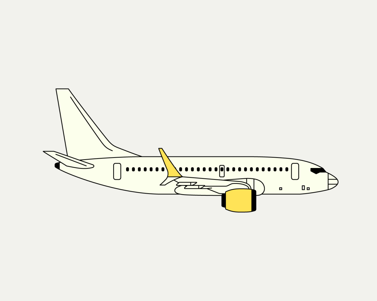 Il·lustració minimalista i plana d'un avió comercial de perfil, de color blanc amb detalls grocs.