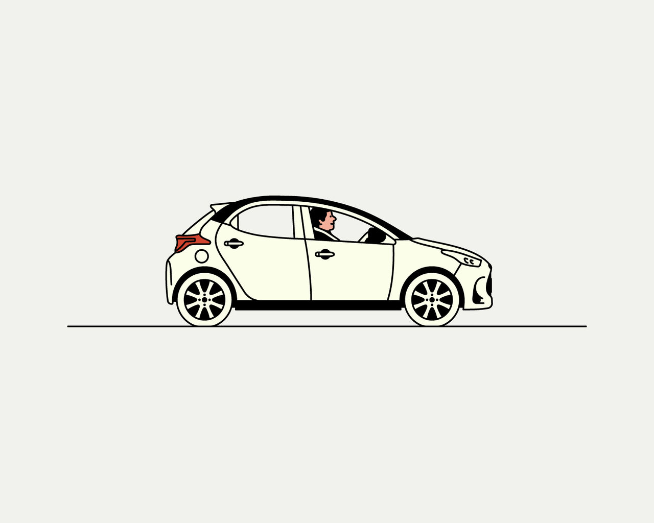 Ilustración minimalista y plana de un coche visto de perfil, de color blanco.